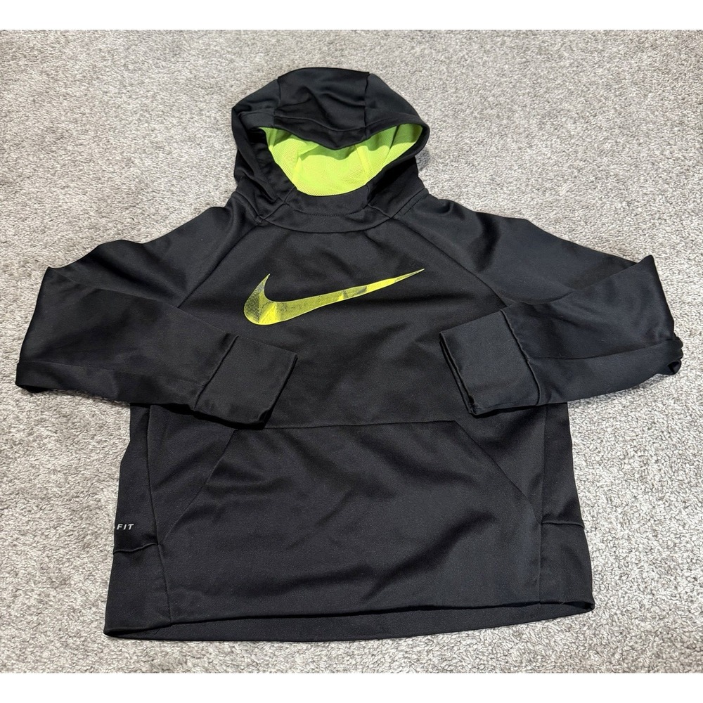 Nike Therma-FIT Hoodie Youth Black Pullover Swoosh Sweatshirt Size Small